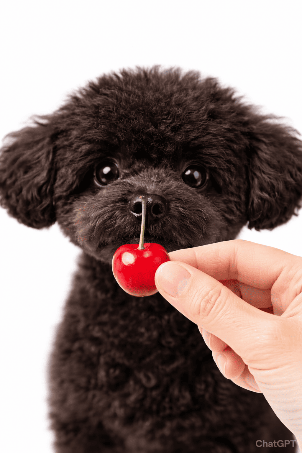 chien qui mange une cerise