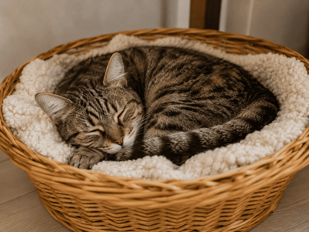 chat qui dort dans son panier